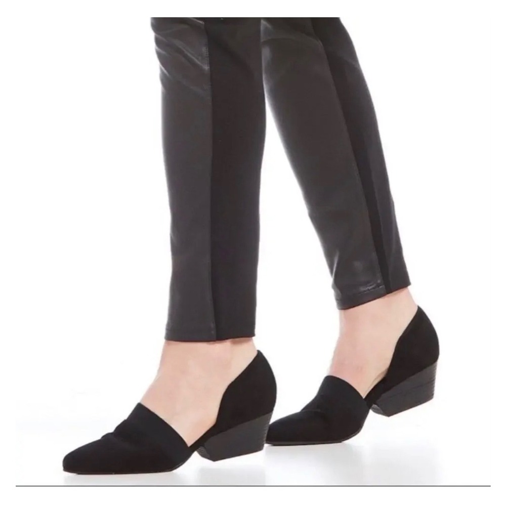 Eileen Fisher Black Suede Pointed Toe D'Orsay Elastic Strap Wedge Pumps Size 9